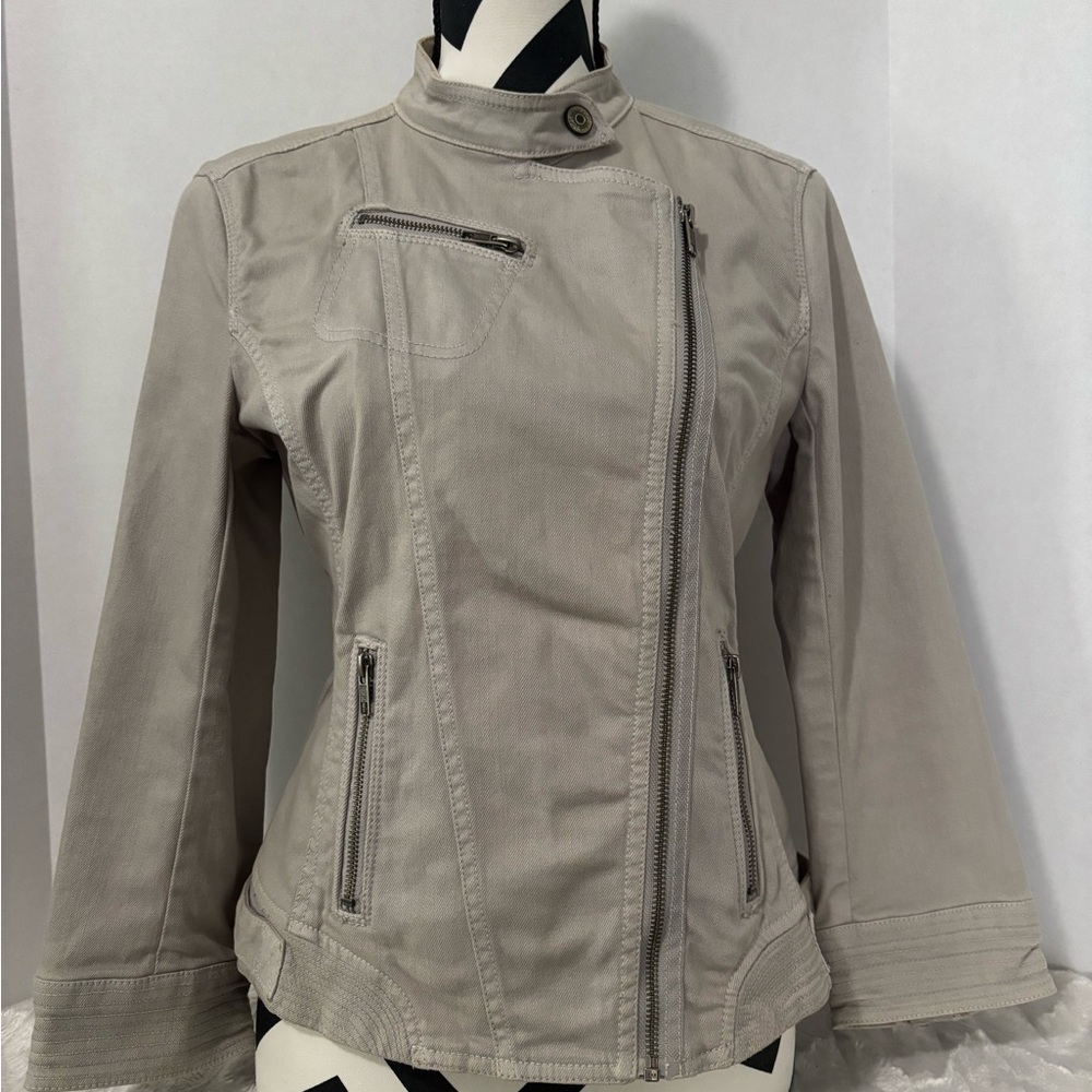 LOFT Light Beige Utility Jacket with Asymmetric Zip